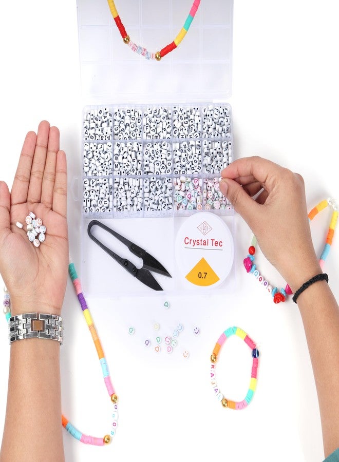 ambitieux Jewelry Making Kit For Kids - Diy Beads Kit With 15+2 Compartment Box, Colorful Beads, Cutter & Elastic Thread - Birthday Gift For Girls (A To Z Alphabet Emojis),Multicolor - Image 4